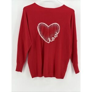 Aaeda Sweater Embellished Heart Love Very Soft Red Lounge Comfort Small